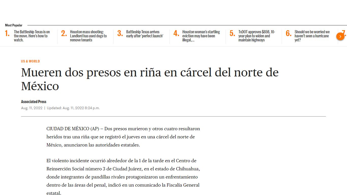 Mueren dos presos en riña en cárcel del norte de México